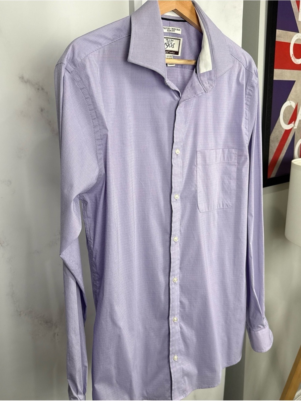 Jos A Bank Men’s 1905 Stretch, Non Iron, Slim Fit Purple Button Up 16.5/36 - Picture 3 of 10